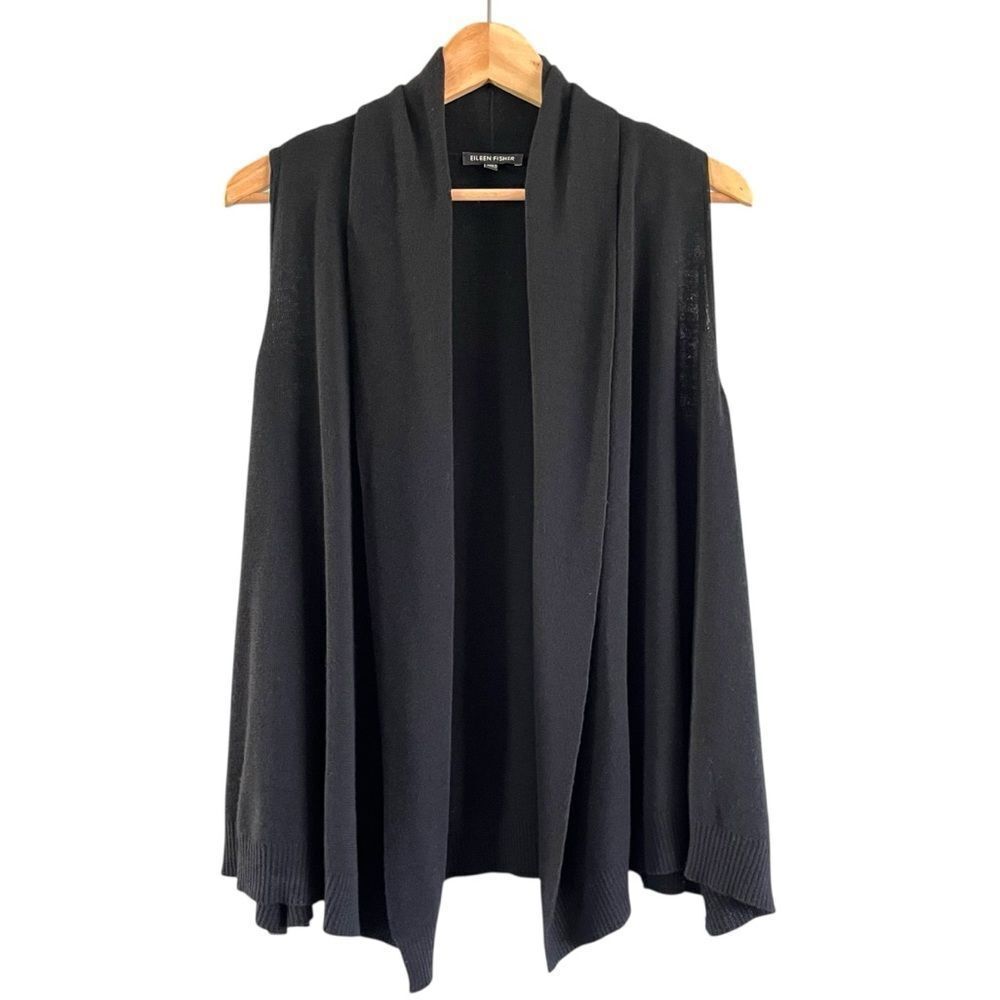 Eileen Fisher Open Front Sleeveless Wool Sweater Vest